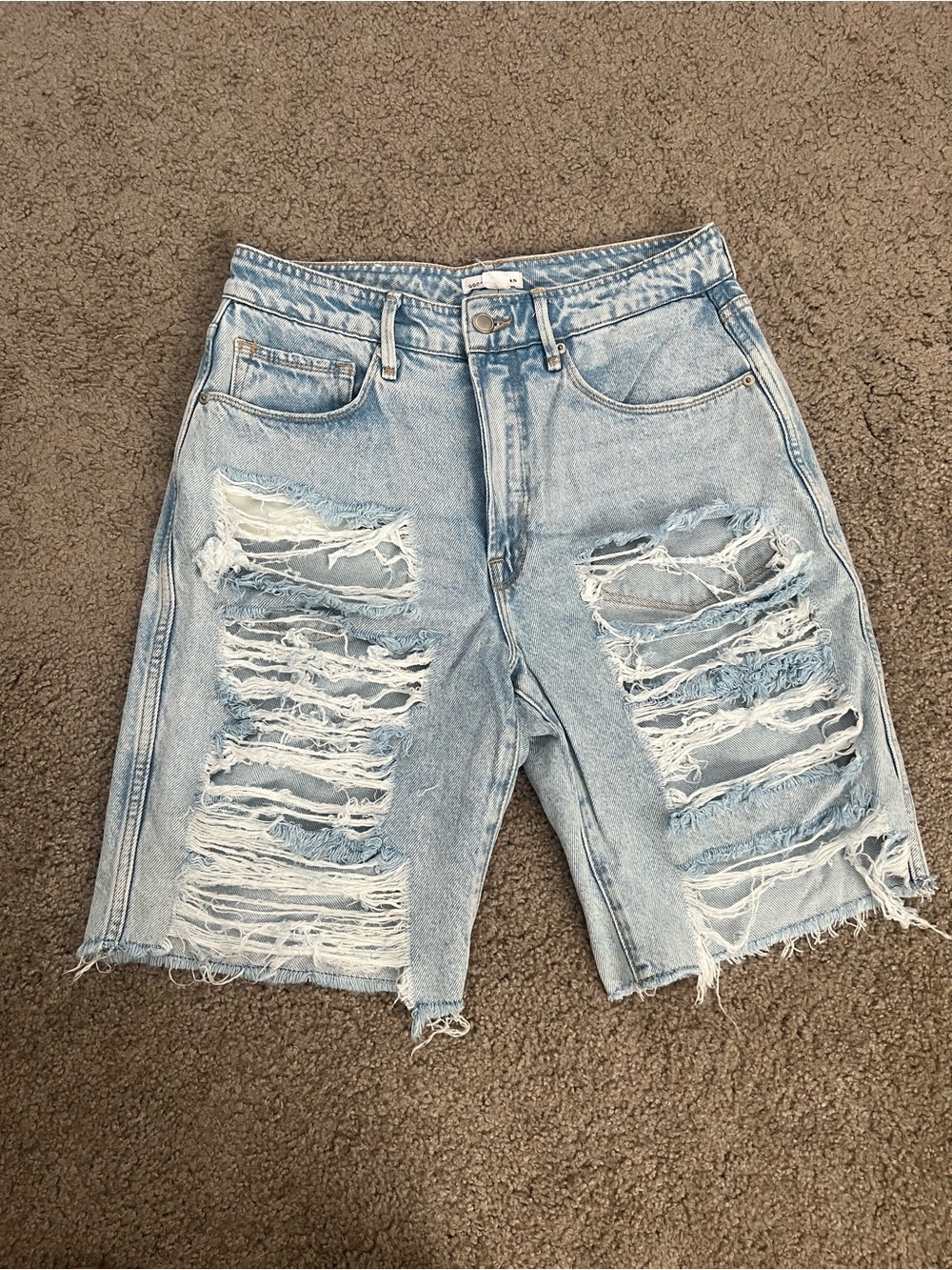 Good American Light Blue Distressed Denim Shorts